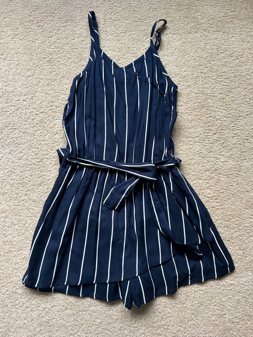 abercrombie kids Navy and White Striped Tie-Belt Romper